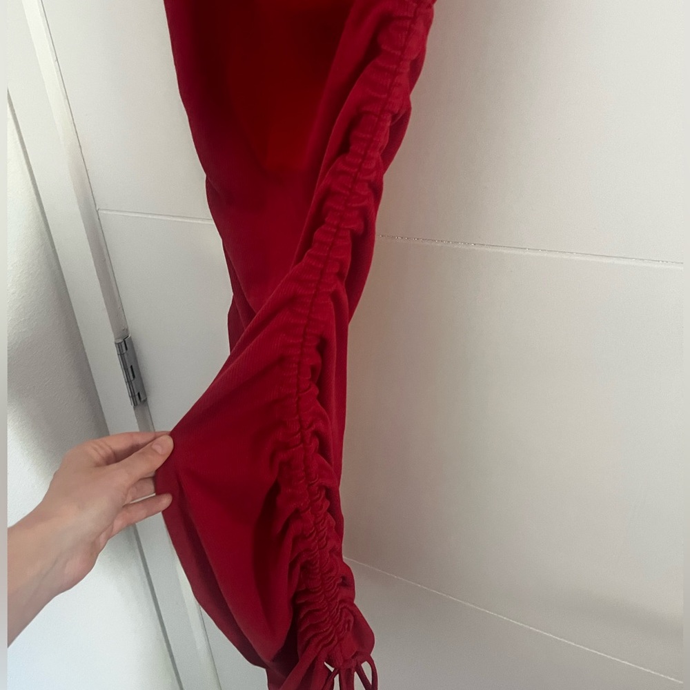 One-Shoulder Ruched Red Dress Size Small - Picture 4 of 5
